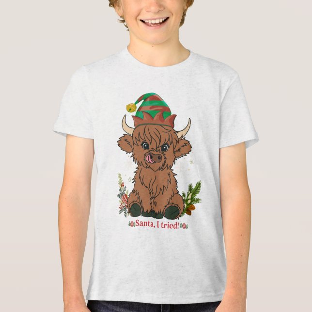 Santa, ich versuchte - Adorable Weihnachtskühe Tri-Blend Shirt (Vorderseite)