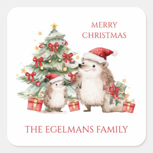 Santa Igel Weihnachten  Quadratischer Aufkleber