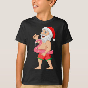 Santa im Flamingo-Boot lustiges Weihnachten im Jul T-Shirt