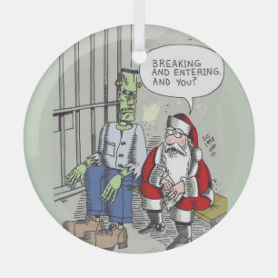 Santa im Gefängnis runder Glas-Schmuck Ornament Aus Glas
