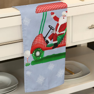 Santa im Golfwagen Frohe Weihnachten Geschirrtuch
