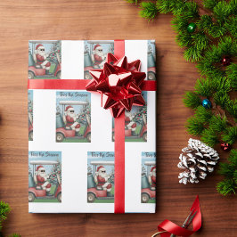Santa im Golfwagen mit Sonnenbrille eröffnet die S Geschenkpapier
