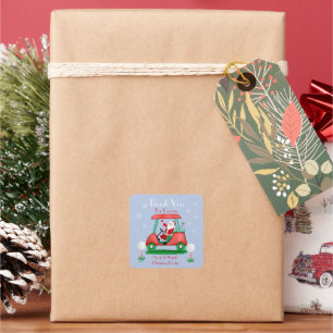 Santa im Golfwagen Weihnachtsfeier Danke Quadratischer Aufkleber