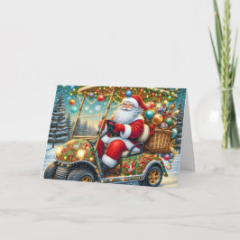 Santa im Weihnachts-Golfcart-Feiertagsgrußkarte Feiertagskarte
