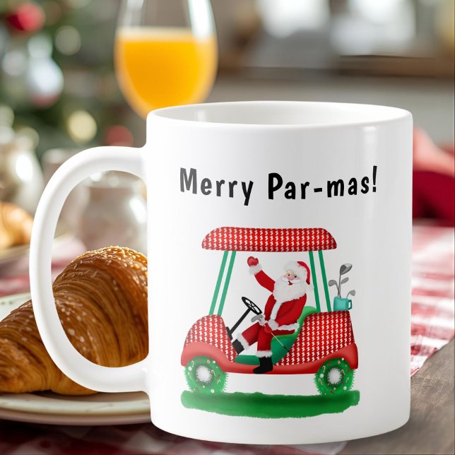 Santa im Weihnachts-Golfwagen Kaffeetasse (Von Creator hochgeladen)