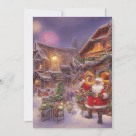 Santa in a Christmas Village Fantasy Landschaft Feiertagskarte