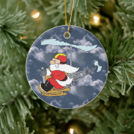 Santa in a Helicopter Ornament