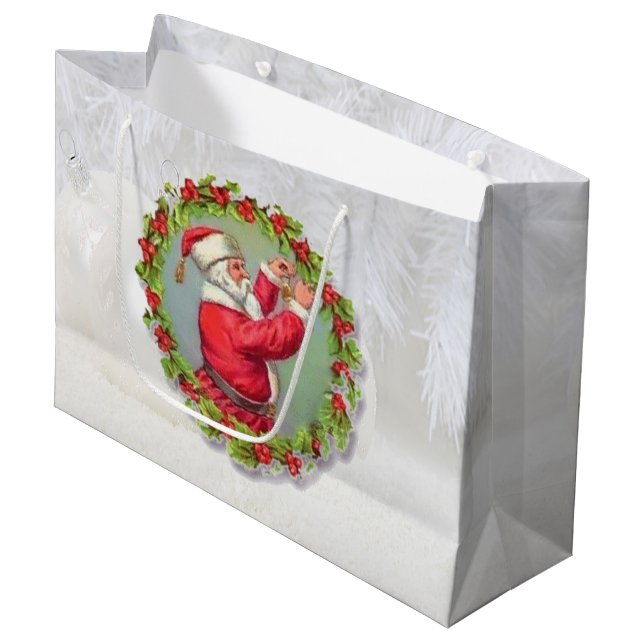 Santa in a Kreath große Geschenktasche Große Geschenktüte (Vorderseite Schrägansicht)