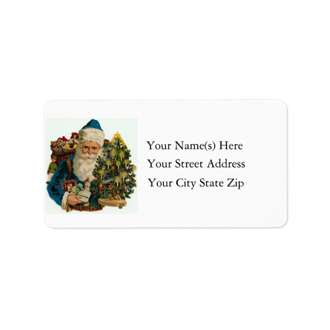 Santa in Blue Vintag Address Label Adressaufkleber (Vorne)