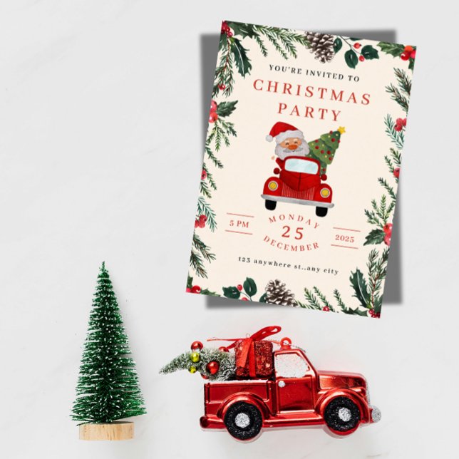 Santa in Car Christmas Party Invitation  Einladung (Von Creator hochgeladen)