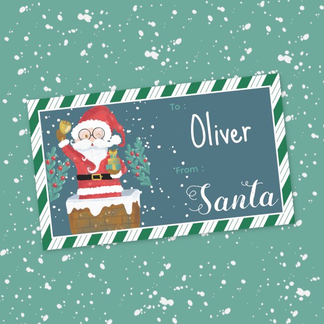 Santa in Chimney Kid Gift Tag Sticker (Von Creator hochgeladen)