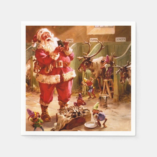 Santa in der Reindeer-Scheune Serviette (Vorderseite)