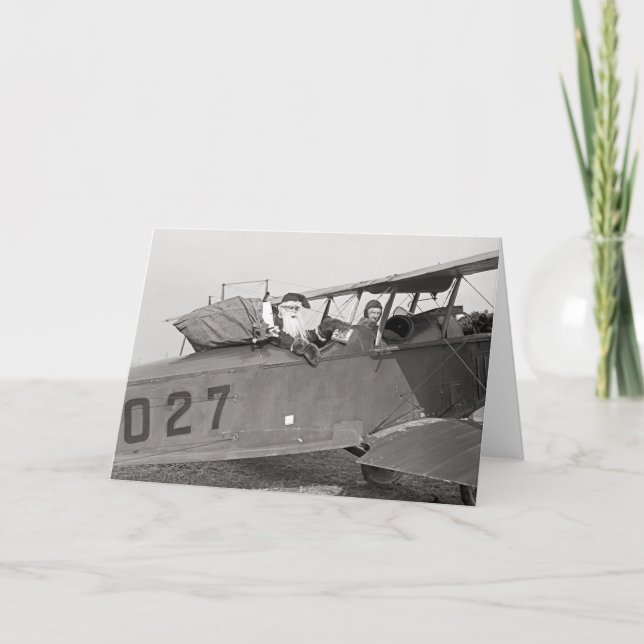 Santa in einem Flugzeug, 1921 Feiertagskarte (Vorderseite)