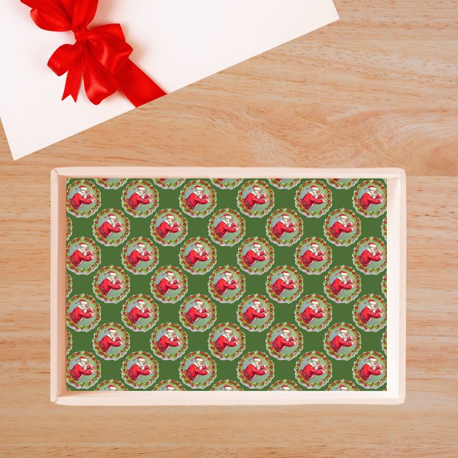 Santa in einem Kranzgeflechtpapier Seidenpapier (Santa in a Wreath Tissue Paper)