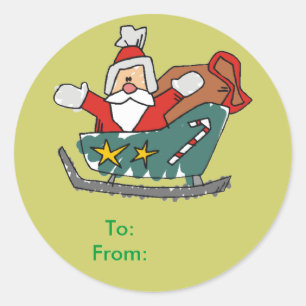 Santa in einem Schlittenhaufen Runder Aufkleber
