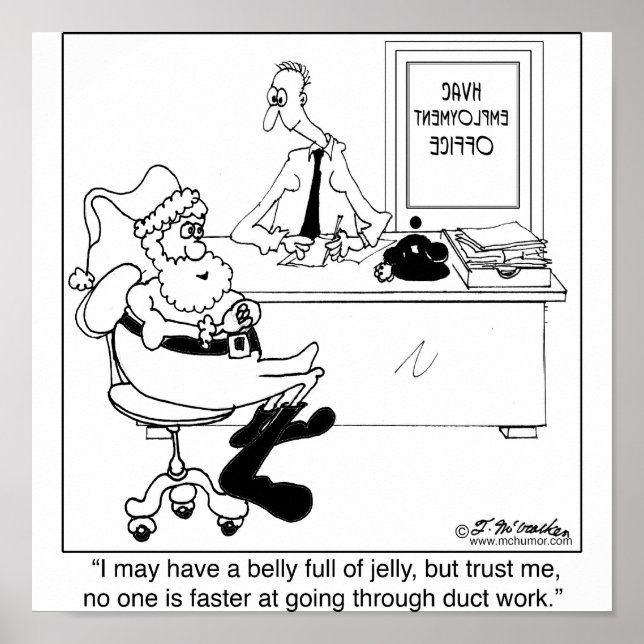 Santa in einer Anstellung für Heizung und Luft Poster (Vorne)