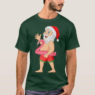 Santa in Flamingo Float Funny Christmas im Juli T-Shirt