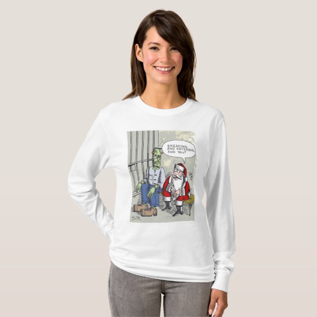 Santa In Gefängnisfrauen weißes, langärmeliges Shi T-Shirt (Vorne ganz)