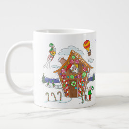 Santa in Gingerbret Haus mit Elfen farbenfroh Jumbo-Tasse