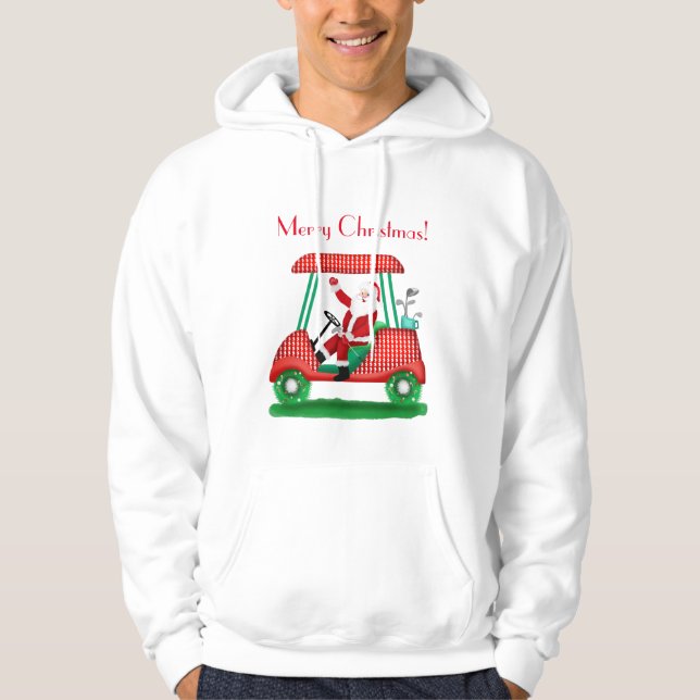 Santa in Golf Cart Frohe Weihnachten T - Shirt (Vorderseite)
