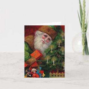 Santa in Green Note Card Feiertagskarte