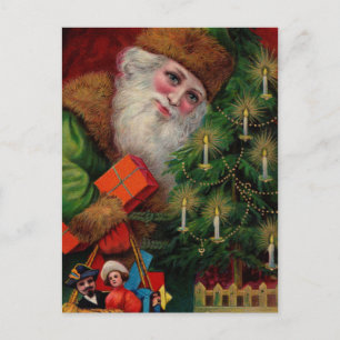 Santa in Green Postcard Feiertagspostkarte