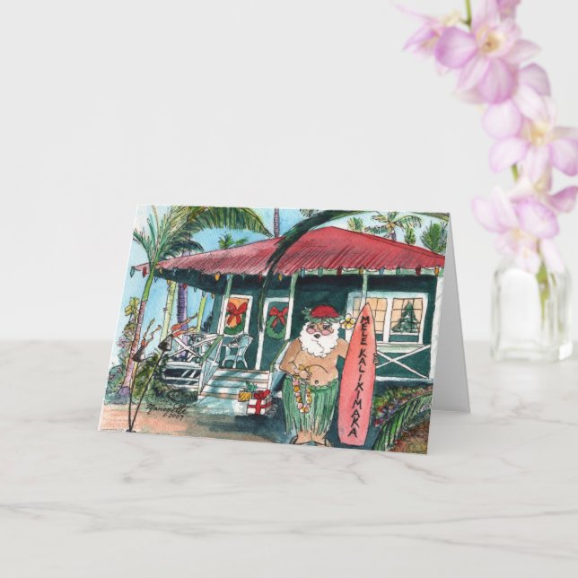Santa in Hawaiian Weihnachten Karte (Orchidee)