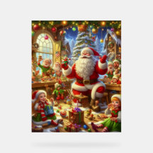 Santa in His Christmas Workshop With Toys Wall