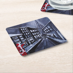 Santa in Paris Gemälde von Alfred Fox Rechteckiger Pappuntersetzer