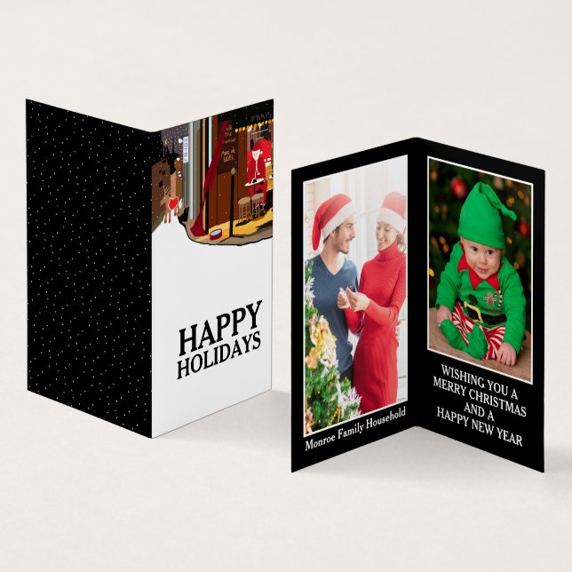 Santa in Paris, Weihnachtskarte für das Foto Visitenkarten (Innenseite und Außenseite)