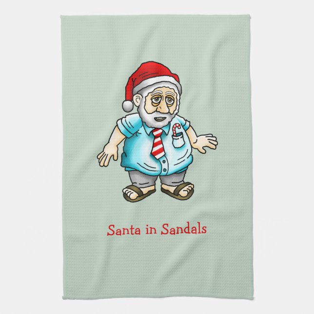 Santa in Sandals Geschirrtuch (Vertikal)