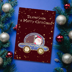 Santa in seinem Auto an Weihnachten Folien Feiertagskarte