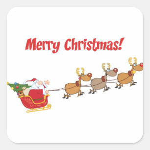 Santa in seinem Schlitten Quadratischer Aufkleber