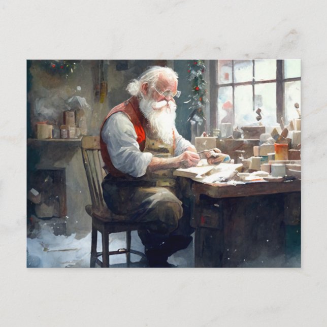 Santa in seinem Workshop Postcard Postkarte (Vorderseite)