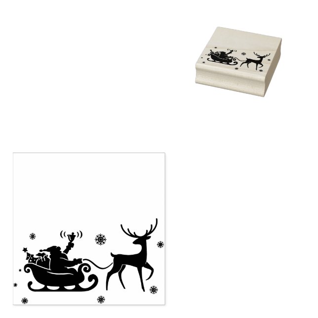 Santa in Sleigh Frohe Weihnachts-Briefmarke Gummistempel (Stempel)