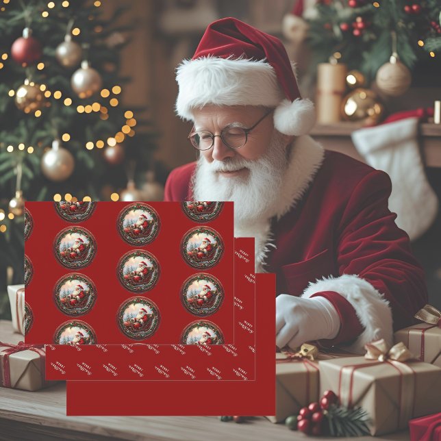 Santa in Sleigh Grußkarte Geschenkpapier Set (Von Creator hochgeladen)