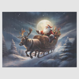 Santa in Sleigh Under Moonlit Sky Entdeckungsfahrt Seidenpapier