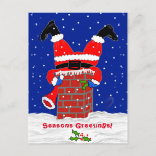 Santa in the Chimney Postcard Feiertagspostkarte