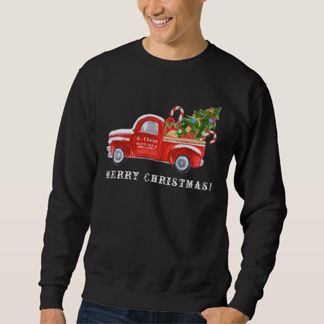 Santa in Vintag Red Christmas Truck Window Sweatshirt (Vorderseite)