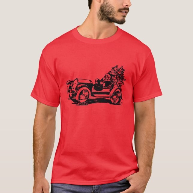 Santa In Vintage Car T-Shirt (Vorderseite)