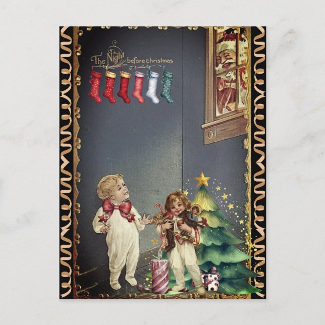 Santa in Window Children Night vor Weihnachten Postkarte (Vorderseite)