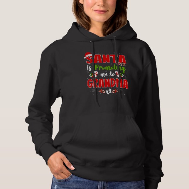 Santa Is Promoting Me To Grandma Footprint Pregnan Hoodie (Vorderseite)