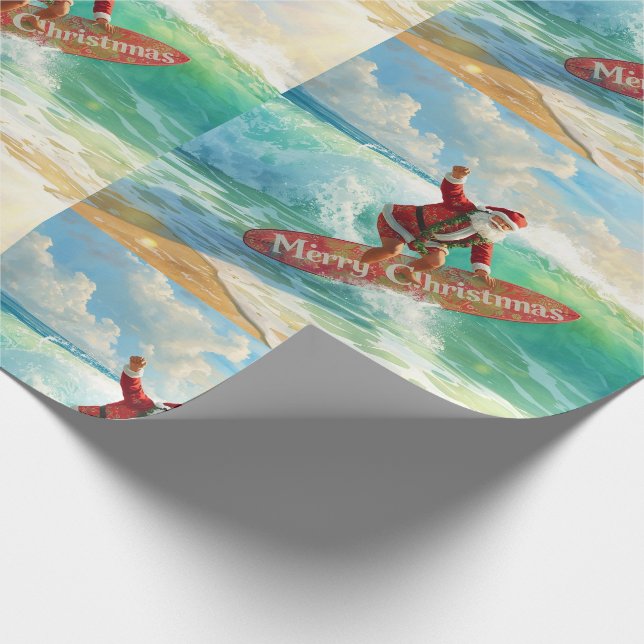 Santa is Surfing Christmas Holiday  Geschenkpapier (Ecke)