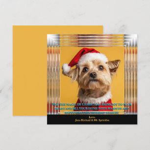 Santa ist auf seinem Weg Yorkie Weihnachts-Foto Einladung
