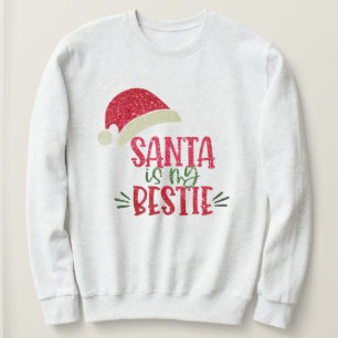 Santa ist meine Bestie rot - grüner Glitzer Weihna Sweatshirt