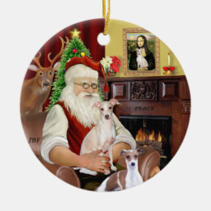 Santa - Italienisches Windhund (ZWEI) Keramikornament