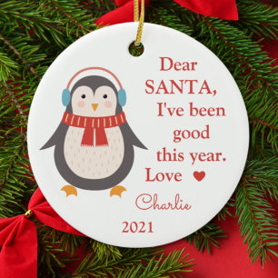 Santa I've Been Good Photo Christmas Penguin Keramik Ornament