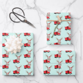 Santa Jackalope Light Green Novelty Geschenkpapier Set