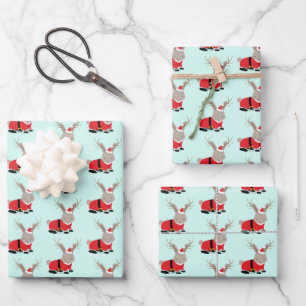 Santa Jackalope Light Green Novelty Geschenkpapier Set