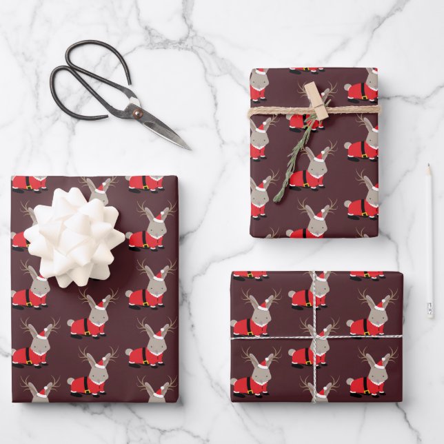 Santa Jackalope Lila Neuheit Weihnachtswrapping Geschenkpapier Set (Vorderseite)